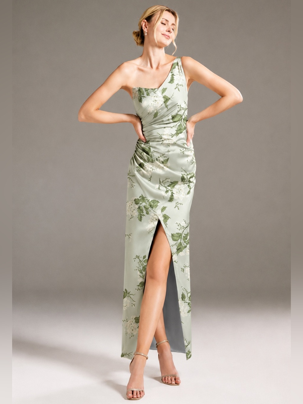 AW Bridal Edwina Floral Satin Bridesmaid Wedding Guest Gown NWOT 6
